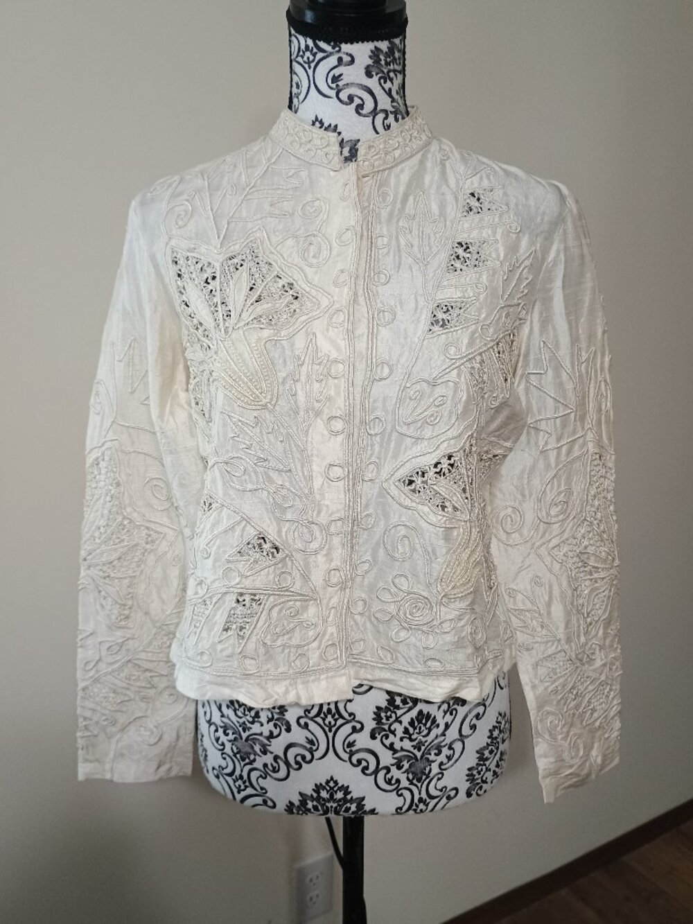 Vintage Norm Thompson Ivory Silk Dressy Shirt Jacket Petite Small